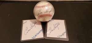 Enos Slaughter Autographed MLB Baseball + (2) Authentic Signatures on cards