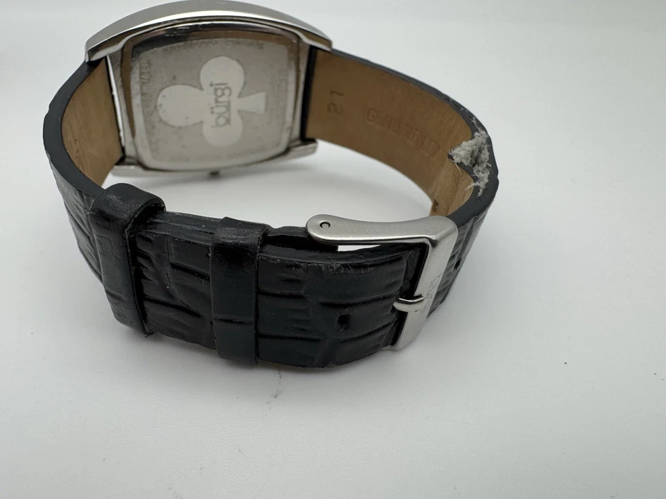 Relógio suíço Burgi diamante mostrador preto caixa prata pulseira de couro - Imagem 4 de 4