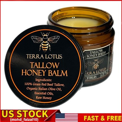 Organic Grass-Fed Beef Tallow Balm with Raw Honey - Moisturizing Cream Handmade