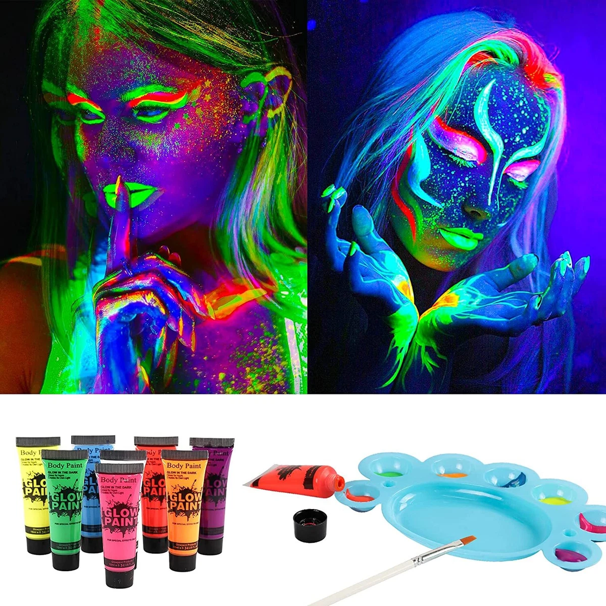 Overtræder Fjern Blank UV Body Face Paint Glow in the Dark Black Light Paint Makeup Adults Music  Party | eBay