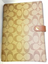 COACH NOTEBOOK Signature Canvas LOGO PRINT Khaki LEATHER Work School JOURNAL 222