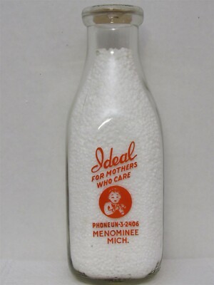 TSPQ Milk Bottle Ideal Dairy Farm Menominee MI MENOMINEE CO For Mothers Who Care