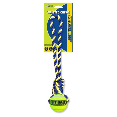 RA PetSport Twisted Chews Knotted Rope Tug with Tuff Ball Dog Toy