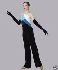 GROUP LOT 6 Adult Large Dance Costume PRISM Art Stone Rhinestoned Jumpsuit BLUE