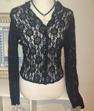 Vintage 80 s Blushe by Speigel Black  lace button up top S