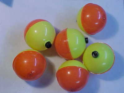 6 NEW  2 ''  ROUND - ORANGE & YELLOW - Snap-On Fishing BOBBERS FLOATS