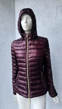 Calvin Kein Hooded Packable Down Jacket Lightweight Burgundy Red Women's Medium