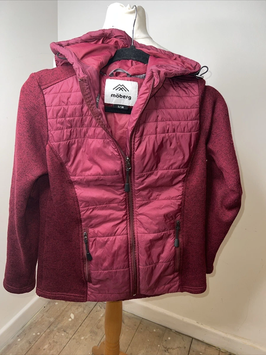 MOBERG women s Burgundy fleece 2 Fabrics Hoodie Jacket Zip Size 38 12