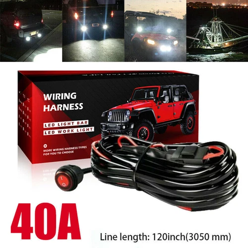 Wiring Harness 1-Lead Kit Rocker Switch Relay Fuse For LED Light Bar ON/OFF 12V