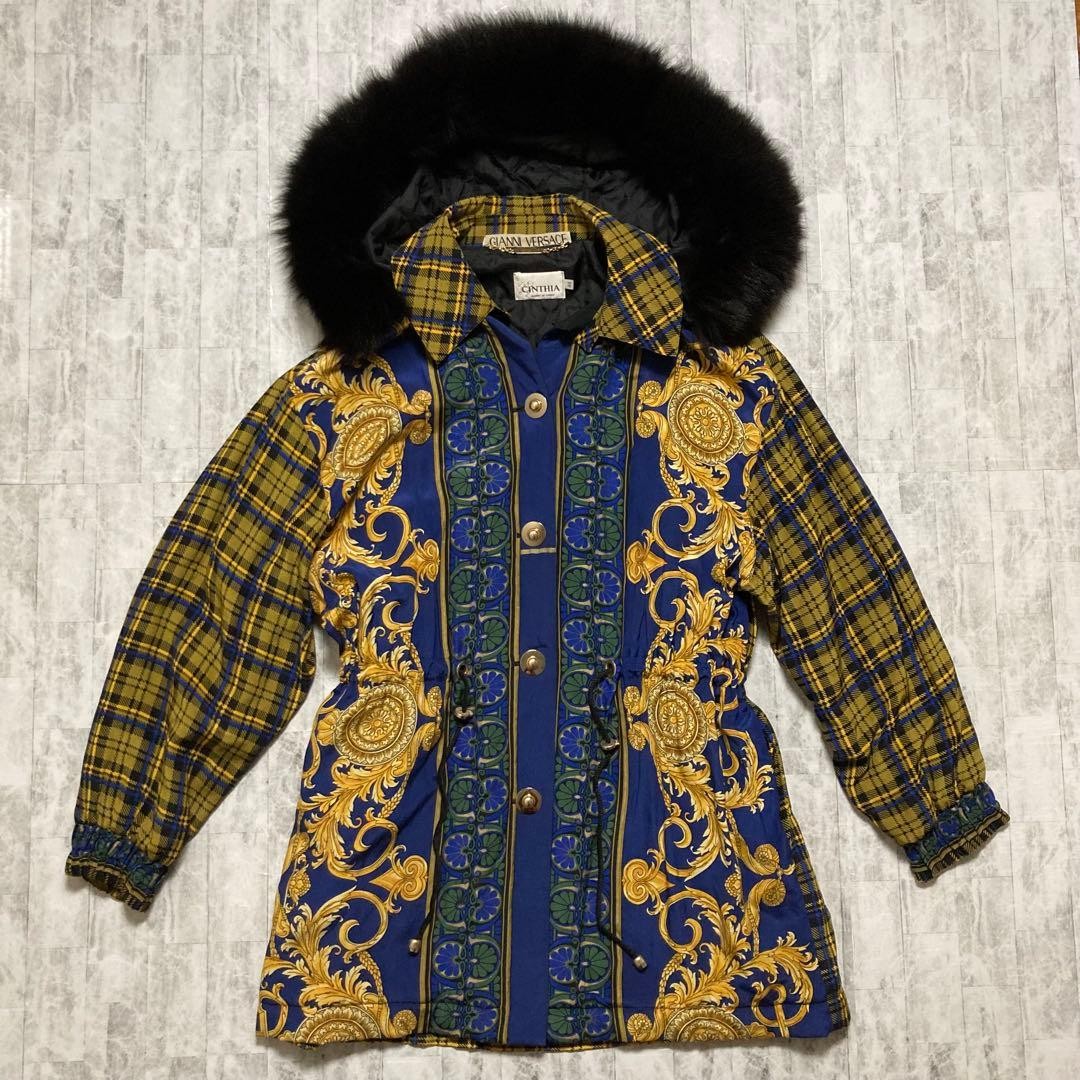 USED [RARE DESIGN] VERSACE FUR DOWN COAT JACKET VINTAGE GOOD