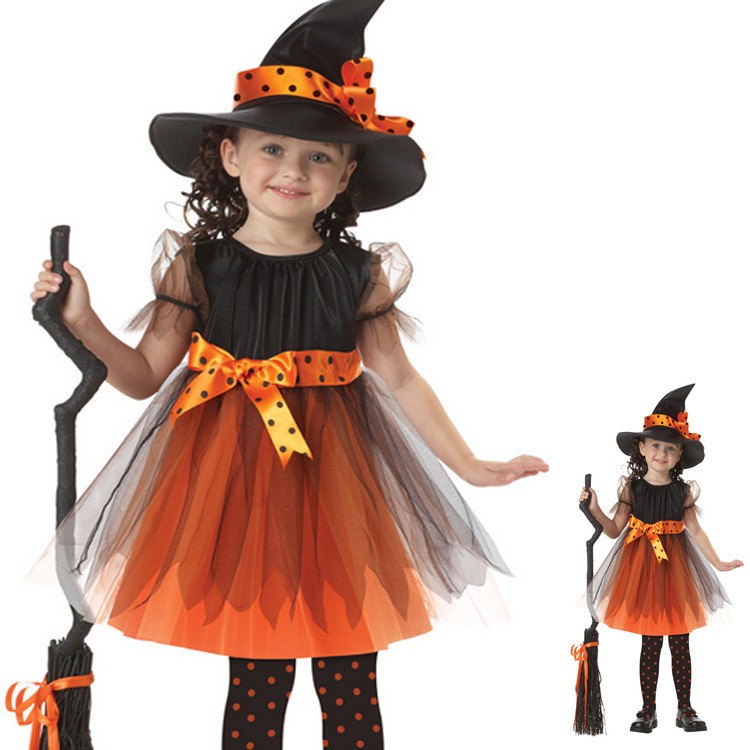 Vestidos de fantasía Disfraz Bruja Conjunto Niños Niñas Halloween Bruja Vampiro