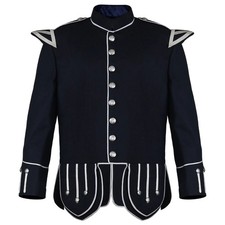 Scottish Black Doublet Kilt Jacket - Military Piper Drummer Doublet Jacket