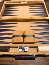 Vintage Travel Faux SUEDE BACKGAMMON BRIEFCASE GAME SET Large Case