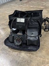 Canon T50 50mm SLR Film Camera with Speedlite 177A Flash, Lens, Bag, Black