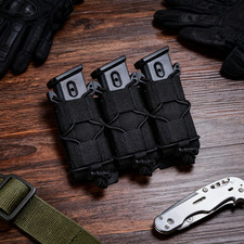Triple Mag Pouch 9mm Magazine Holster for 40.Cal 45 ACP Open-Top Webbing Belts