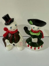 Vintage Kreiss Salt  & Pepper Shakers - Snowman Couple with Jewel Eyes - 4" tall