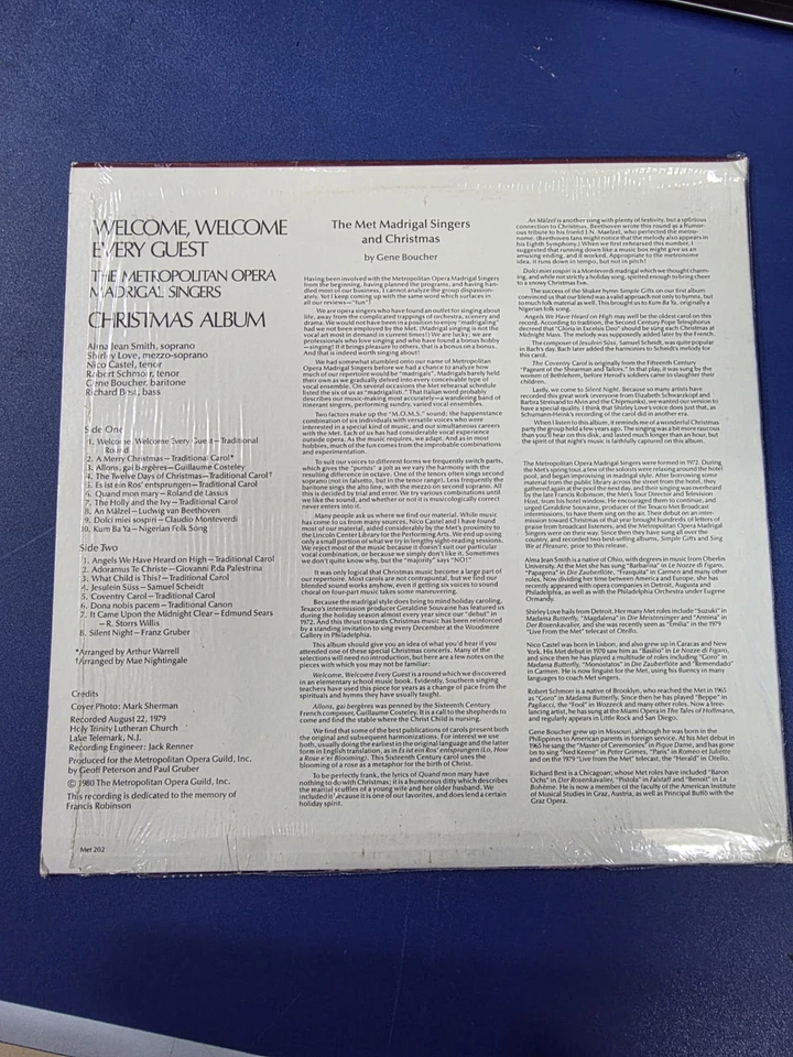 Welcome, Welcome Every Guest Metropolitan Opera Madrigal Singers Christmas Album - Image 2 of 2
