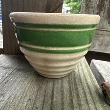Hull Yelloware Beehive Custard Bowl Green Stripe