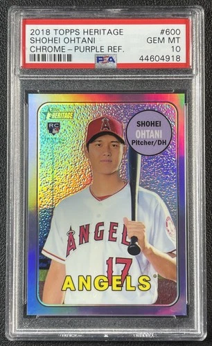SHOHEI OHTANI PSA 10 2018 TOPPS HERITAGE #600 CHROME ROOKIE PURPLE REFRACTOR RC