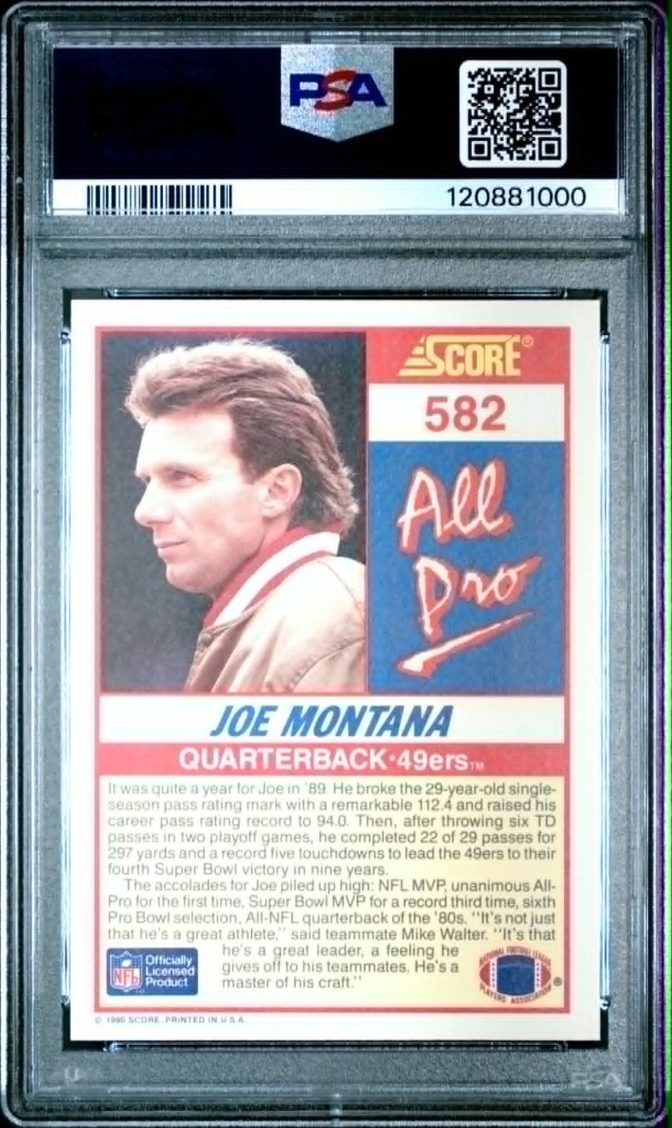 1990 SCORE ALL PRO #582 JOE MONTANA 49ERS HOF PSA 10 view 2