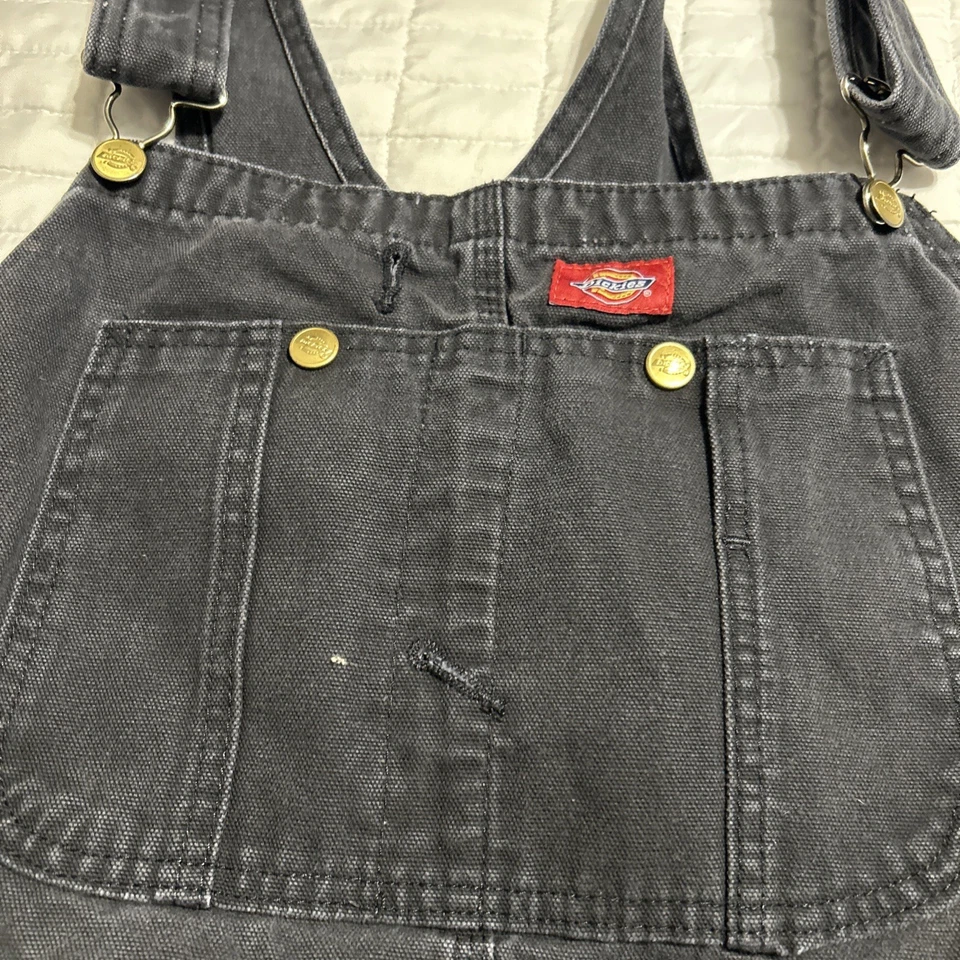 Dickies Bib Overalls Mens 40x32 Faded Black Canvas Carpenter Pants Work Trucker - Image 2 of 4