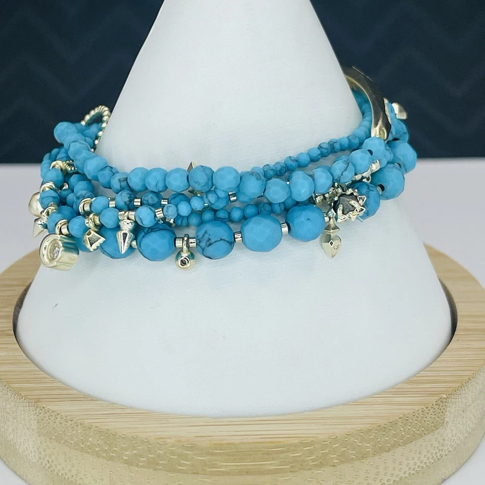 Juego de brazaletes Kendra Scott Supak tono dorado turquesa múltiples hebras con cuentas dijes Foto 4 de 4