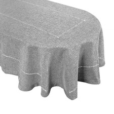 Grelucgo Large Solid Dark Gray Color Hemstitched Tablecloth Oval 60 x 120 Inche