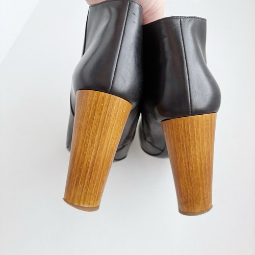YSL Black Leather Wood Heel Side Zip Ankle Bootie Size EU 37.5 US 7 - Picture 5 of 8