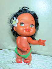 Vintage 9" Hawaiian Hula rubber Doll large eyes