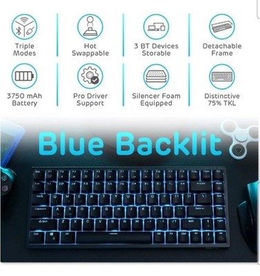 RK ROYAL KLUDGE RK84 Blue Backlit 75% Triple Mode Mechanical Keyboard