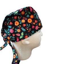 Floral On Black Surgical scrub cap