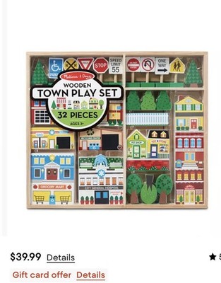 Melissa & Doug Wooden Town Play Set, 32 Pieces, Ages 3+, Age Level 4-7