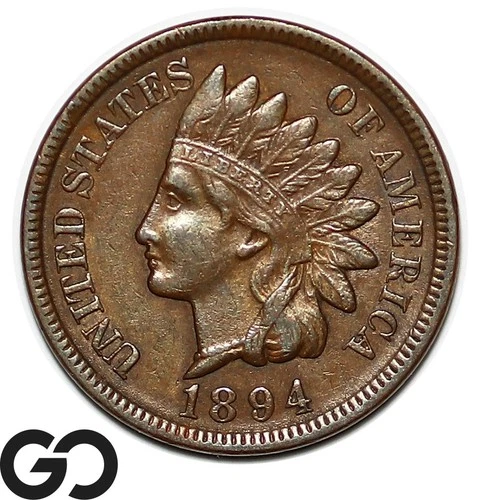 1894 Indian Head Cent Penny, Choice AU Better Date