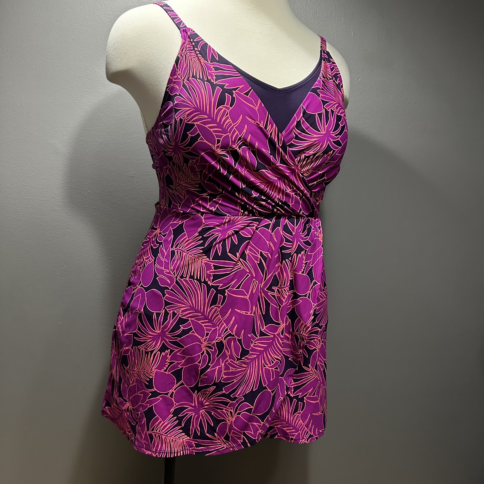 Lands' End Tulip Wrap Swim Dress Women Purple Size XXL