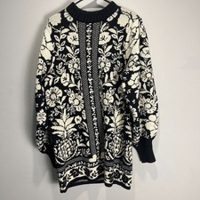 FARM Rio Black Pineapple Garden Mini Knit Sweater Dress Sz M Quiet Luxury
