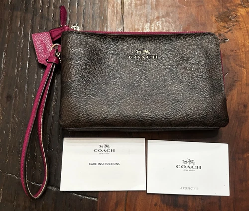 Portafoglio Coach Autentico Doppio Angolo Zip Polso Nuovo Con Etichette F66506