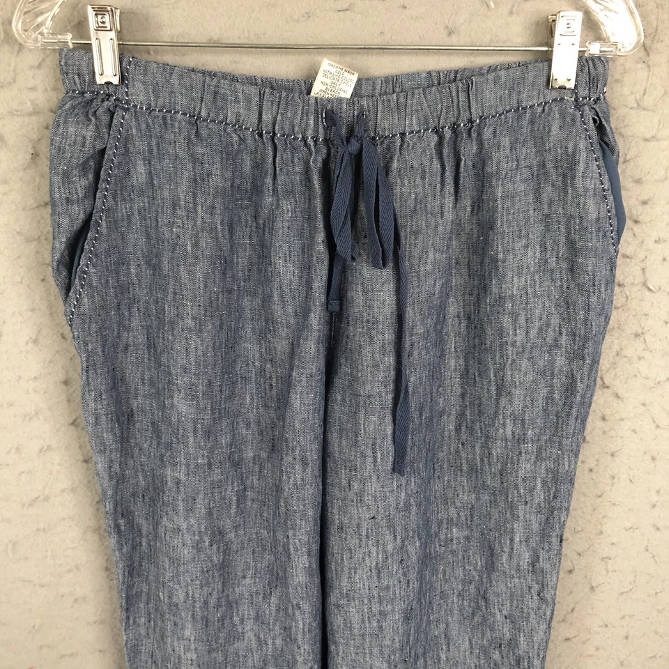 Sophie Max Pants Womens Medium Blue 100% Linen Joggers Ankle Zip Beachy Casual - Image 2 of 4