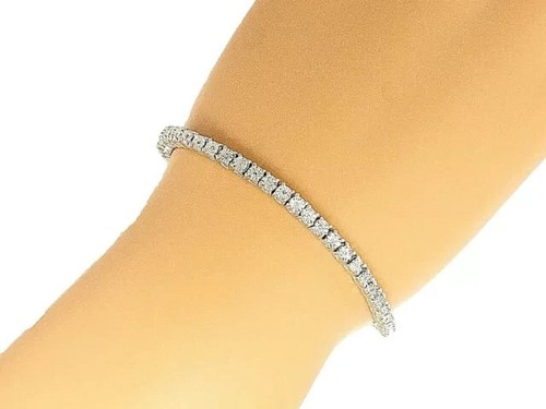 2Ct Round Cut Real Moissanite single Row Tennis Bracelet 14K White Gold Plated - Picture 5 of 6