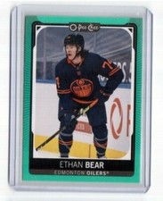 2021-22 O-Pee-Chee Neon Green Base Card # 413 Ethan Bear  Edmonton Oilers  23/50