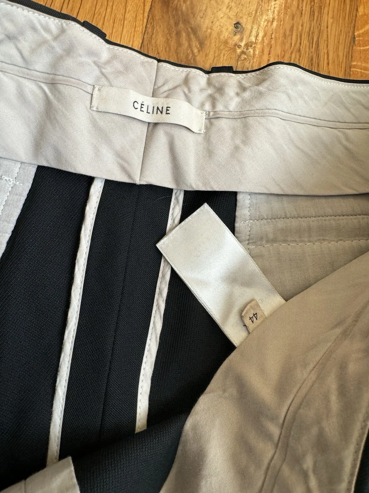 Pantalone CELINE nero lana pantalone seta righe laterali taglia 44 XL