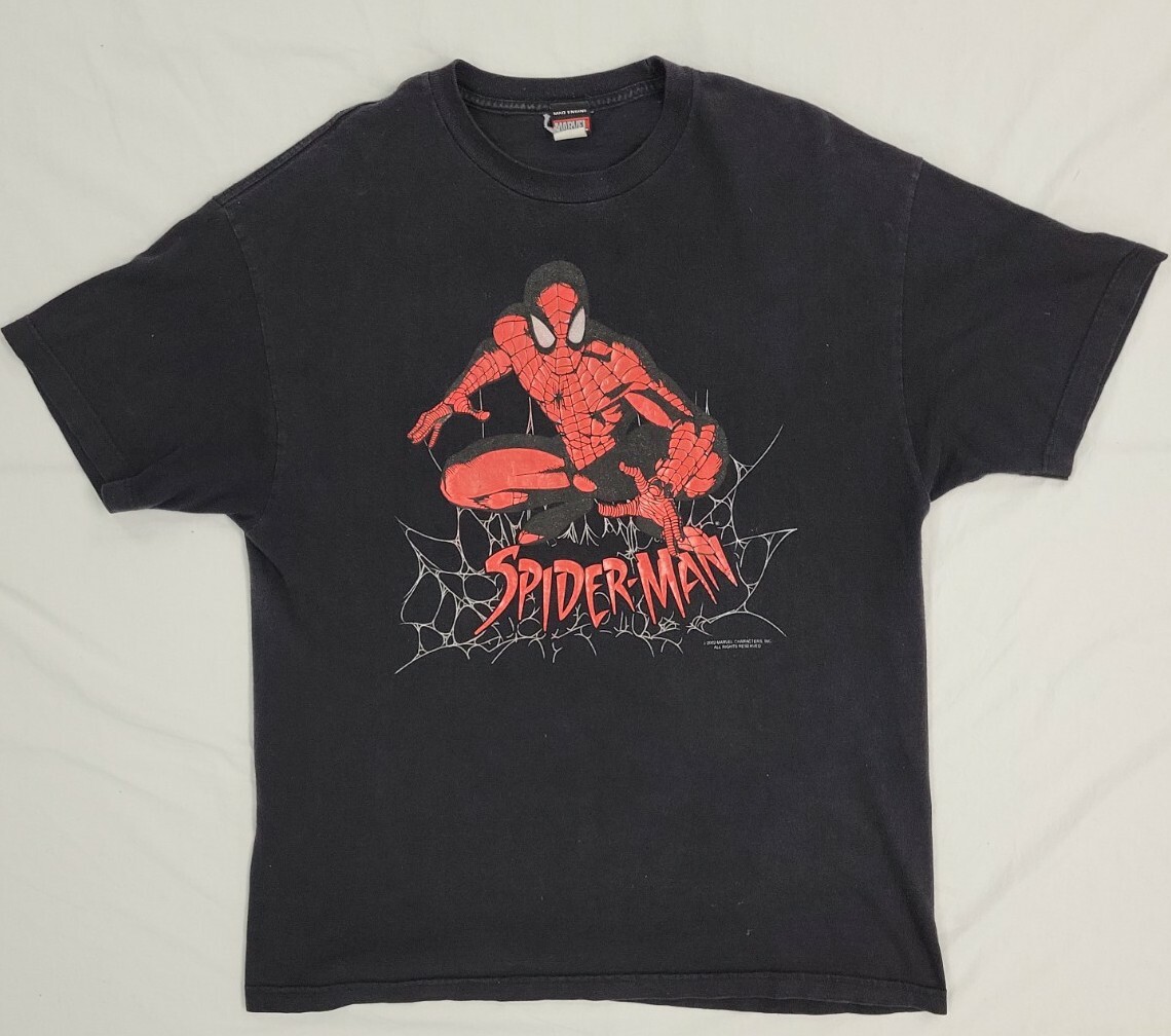 Vintage Marvel Mad Engine Spiderman T Shirt Black XL Comic Images