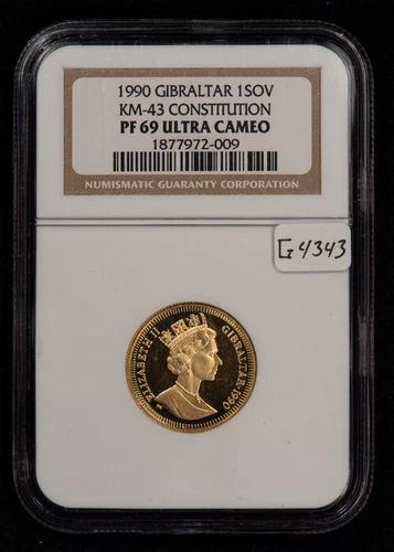 1990 Gibraltar Sovereign Gold Coin Proof - NGC PF 69 - .2355 AGW - G4343