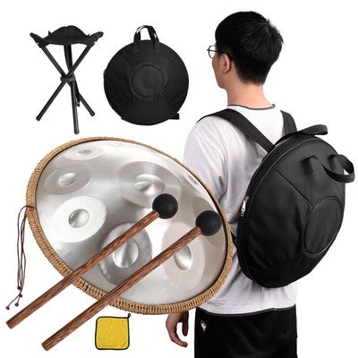 22 Inches Handpan Drum Set | D Minor Steel Hand Pan with Stand (9/10/12 Notes)