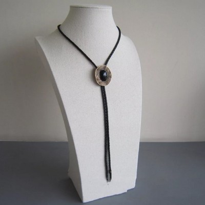 Große schwarze Obsidian Herren BOLO Krawatte Hochzeit Halskette Western Cowboy