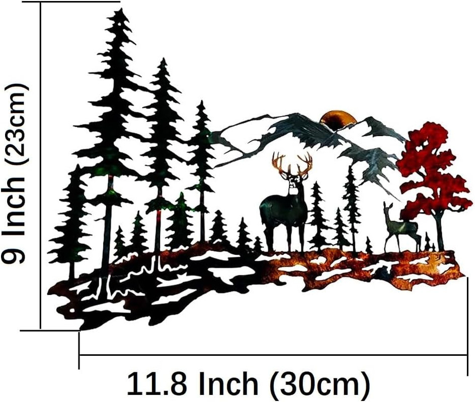 Metal Wall Art - Forest Deer Mountain Rustic Cabin Wildlife Hunting Wall Decor f