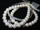 New RMN Rhinestone & Faux Pearl Bead Stretch Bracelet Set