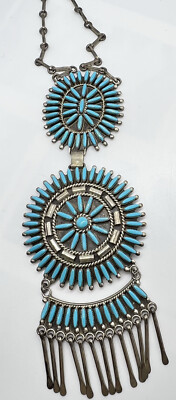 Zuni Needlepoint Cluster Turquoise Necklace 1980 Vintage Libert