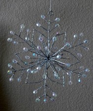 THREE Large 8" AURORA BOREALIS Beaded Glittered 3D Wired SNOWFLAKE Ornament NEW
