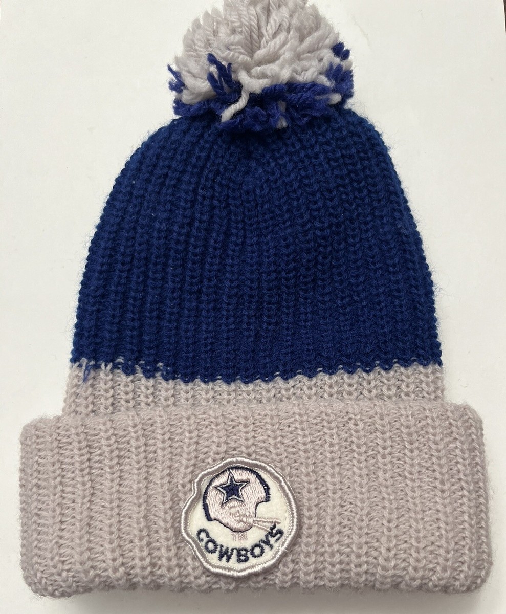 Vintage 70s 80s Dallas Cowboys Beanie Pom Pom Blue Gray Knit  display picture 1