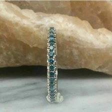 2Ct Round Cut Blue Simulated Diamond Eternity Wedding Band 14K White Gold Finish